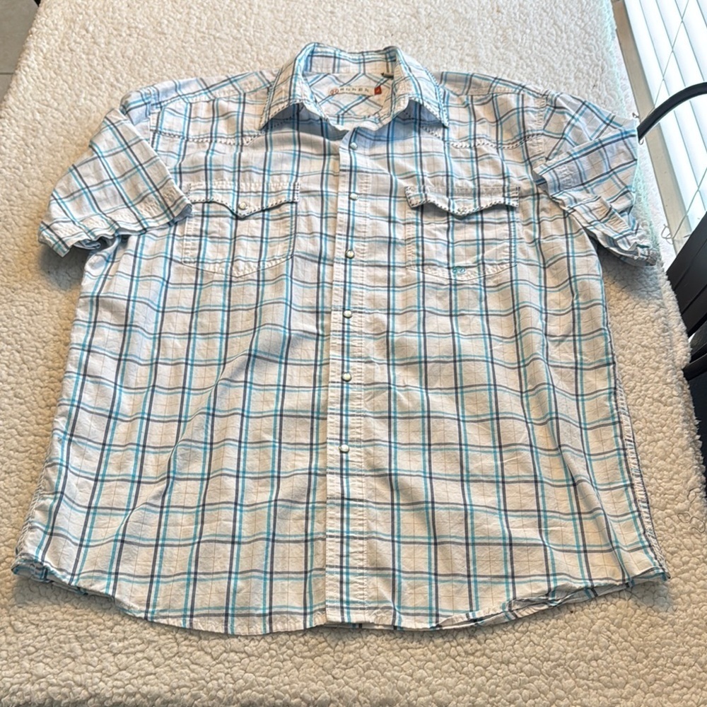 Roper Blue and White Casual Snap Button Down Shirt